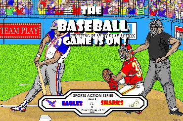 3- &quot;The Baseball Game Is On !&quot; - ISBN # 978-1-7771741-1-8  -- ASIN: B087QKH2Y1<br /><br />- This exciting picture book story is portrayed with terrific baseball action between the Eagles and the Sharks. A double play, a catch at the wall, a base runner sliding at home plate and another caught stealing second base, all create the drama and thrill of a live baseball game. - Continuous action flows from each page leading to a dramatic ninth inning victory by the __________! The children have front row seats to this gripping baseball game and will not leave until that winning run is scored! - Featuring great determination and effort with inspiring teamwork, all in the spirit of fair play and good sportsmanship! <br /><br />- Special Bonus Literacy Page Format- The story includes a special literacy page format. It is designed to enhance the opportunity for children to develop reading skills. A Literacy Guide page shows the 4 Building Blocks of Reading. It offers parents additional insight to foster their child’s reading skill development, before, during or after sharing the exciting sports stories.<br /><br />The Baseball picture book story includes<br />- full color play-by-play baseball action story with a lively rhyming text <br />- a two page glossary of baseball terms<br />- a baseball player position glossary and pictorial<br />- a special easy-to-use page format to promote literacy skill development<br />- a one page literacy guide to support parents and care-givers